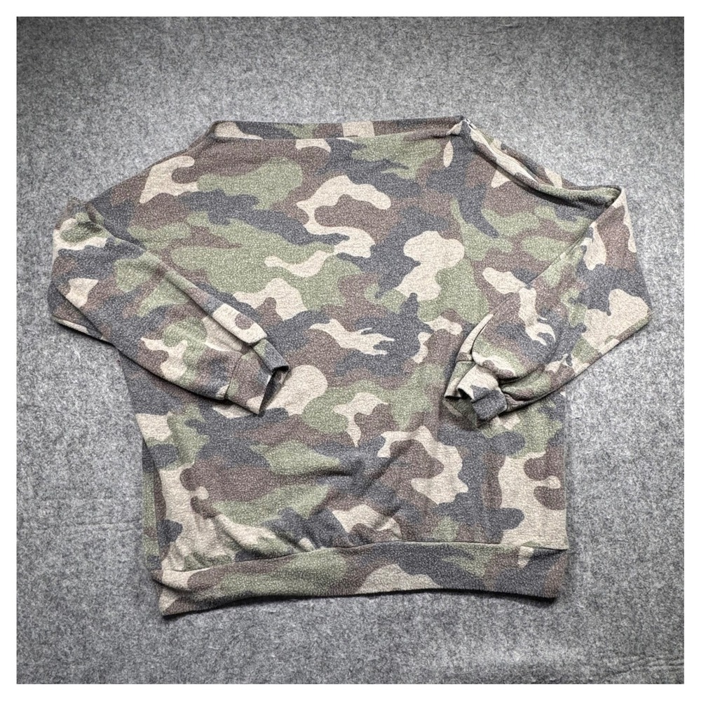 FSL Apparal Camo Sweatshirt Womens M Green Camouflage Zipper Shoulder Pullover